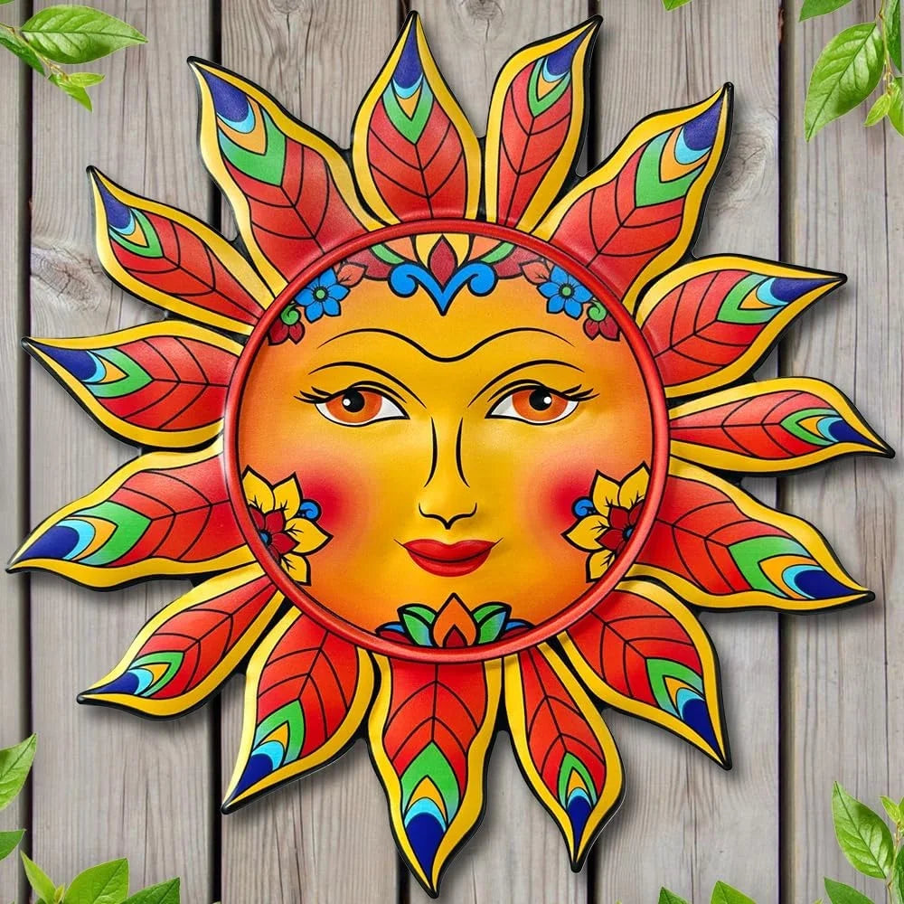 Metal Sunflower Wall Art – Handmade Hanging Decor Warm Face, Bright Flames