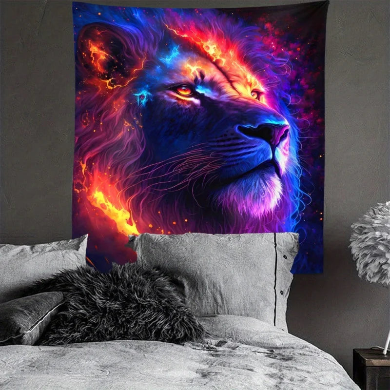 Lion Animal Fluorescent Tapestry UV Black Light Wall Hanging
