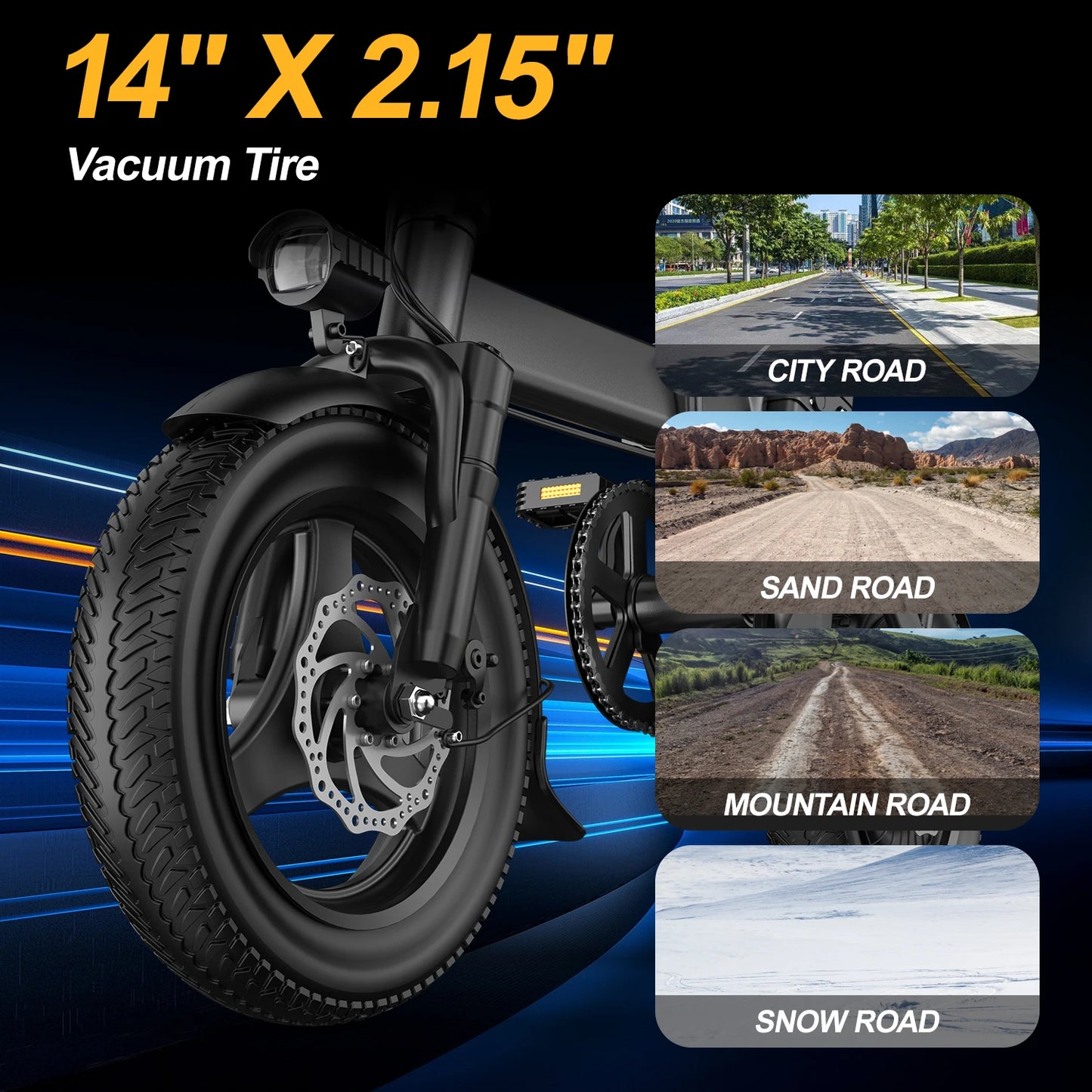 750W Foldable Electric Bike – 48V 15Ah Battery, 14" Tires, LCD Display