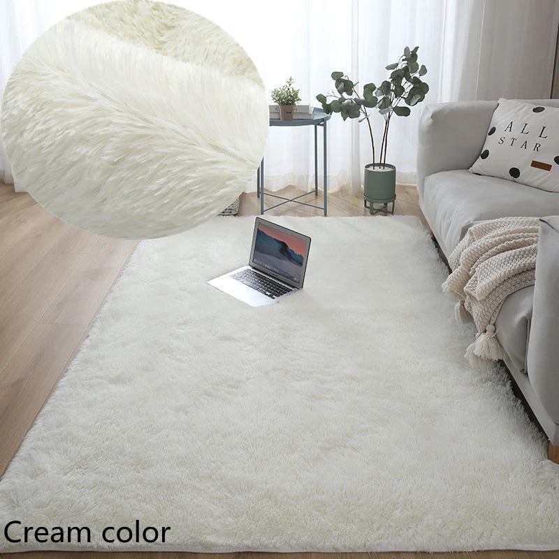 White Fluffy Furry Rug – Modern Soft Carpet for Living Room & Bedroom