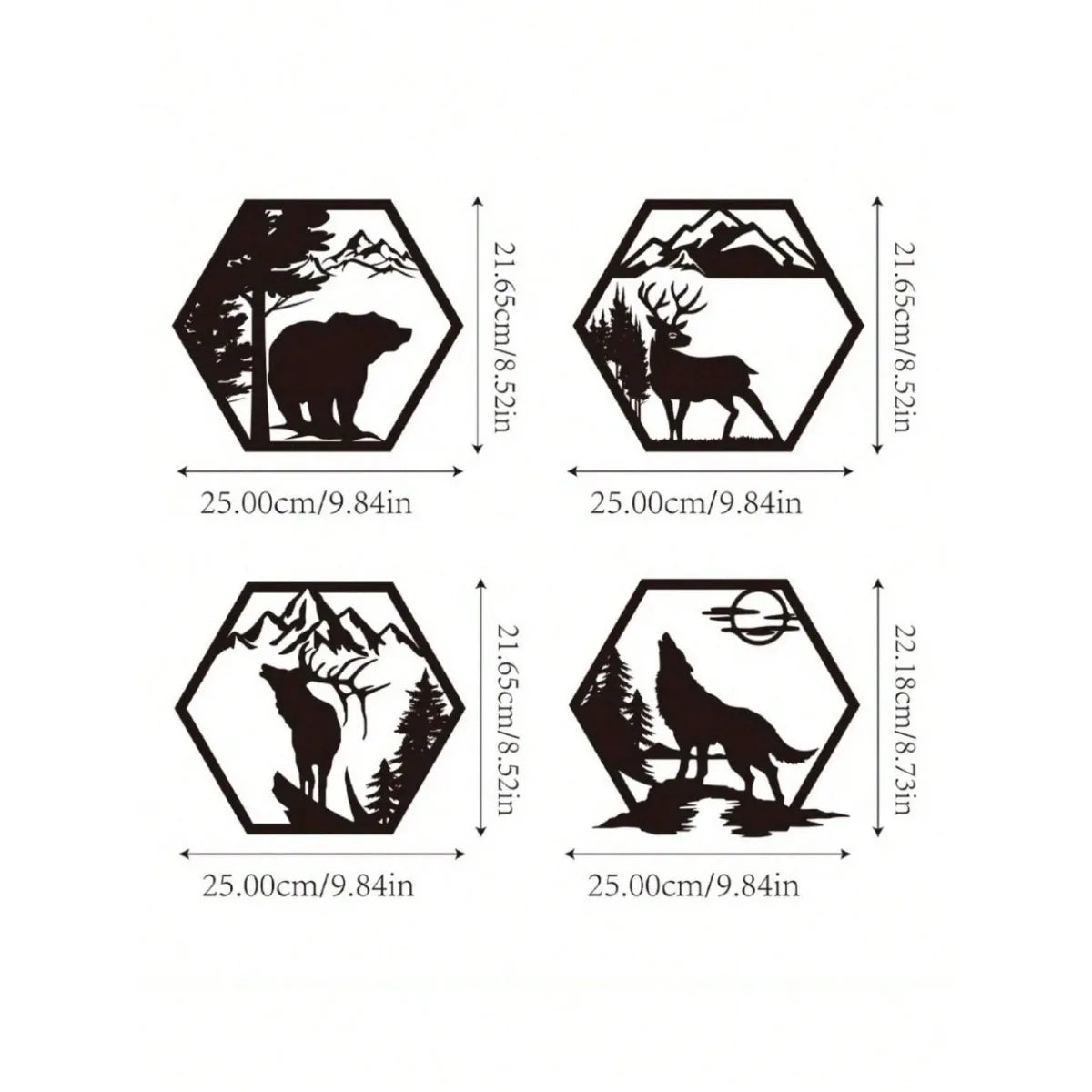 4PC Hexagon Animal Metal Wall Art Set