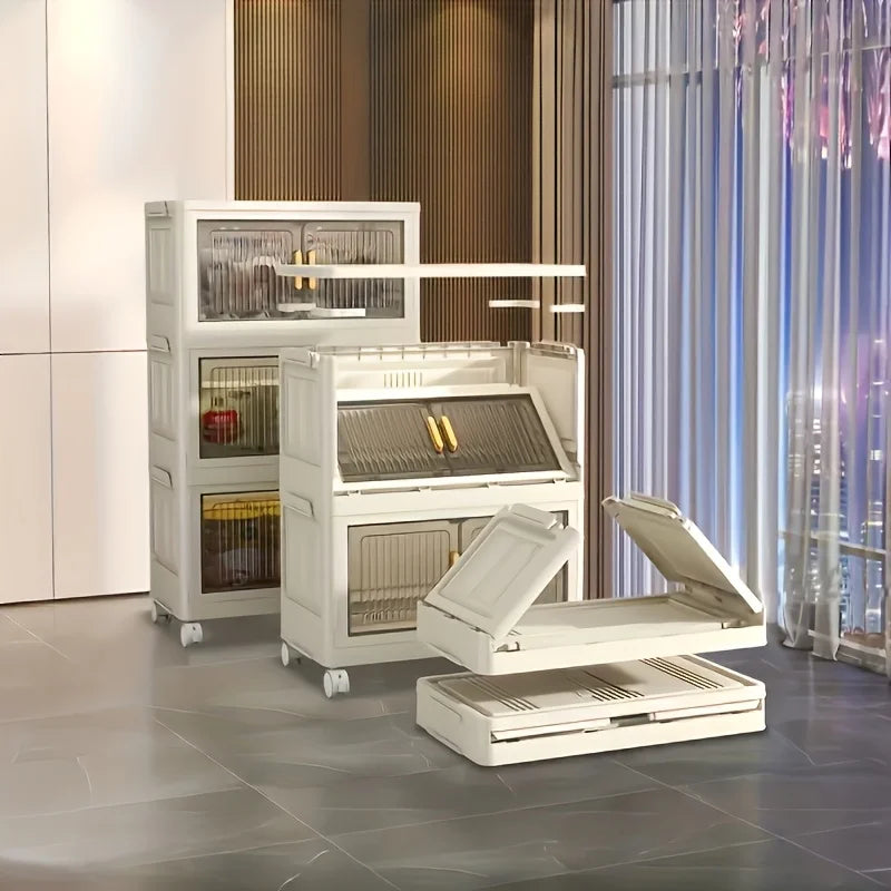 Stackable Storage Cabinet with Doors & Wheels