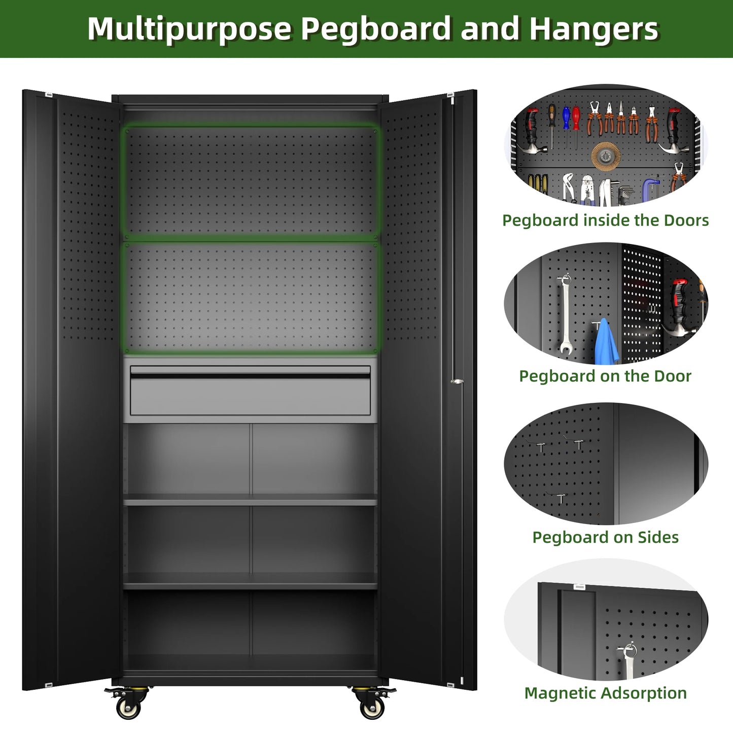 Aobabo 72" Metal Garage Storage Cabinet with Wheels & Adjustable Shelves