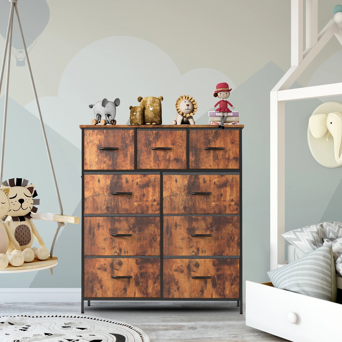 JHK 9-Drawer Fabric Dresser – Tall Bedroom Storage Cabinet