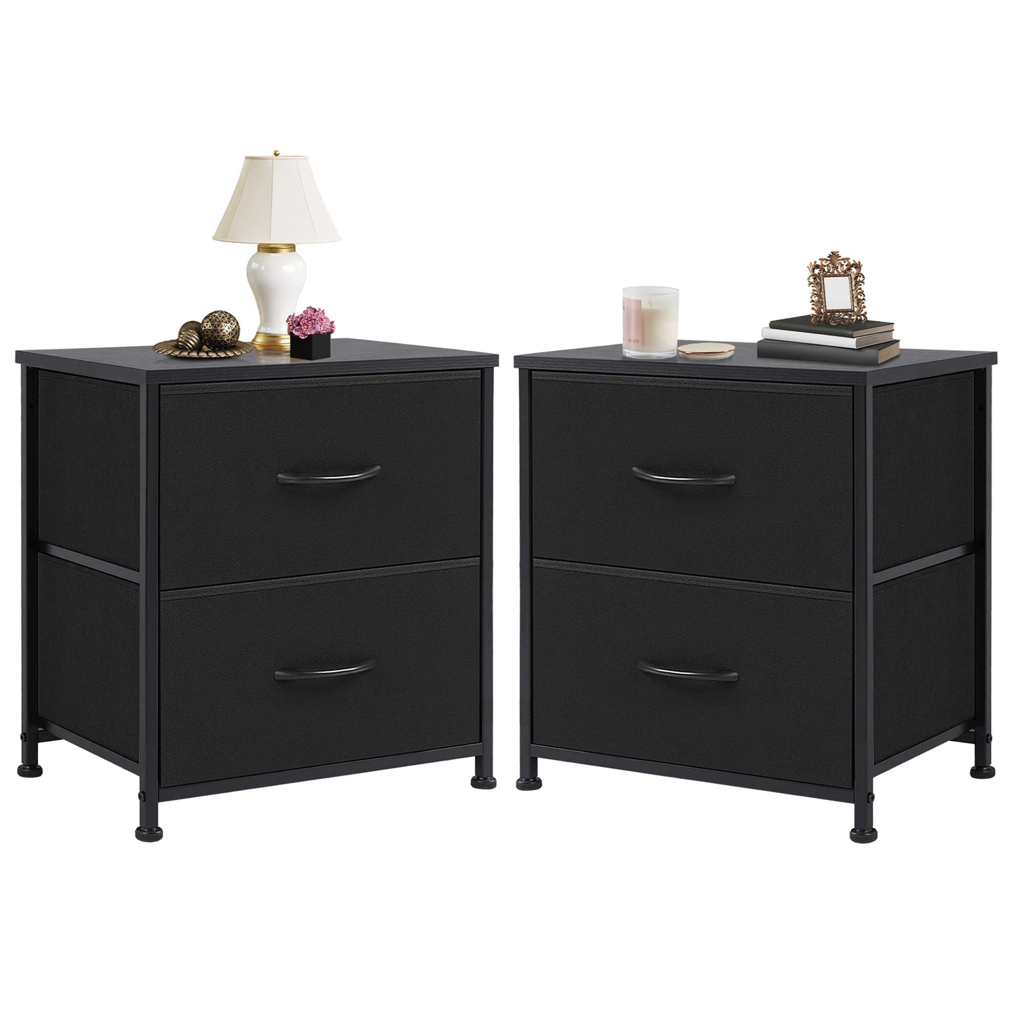 JHK Nightstand with 2 Fabric Drawers – Bedside Storage Cabinet
