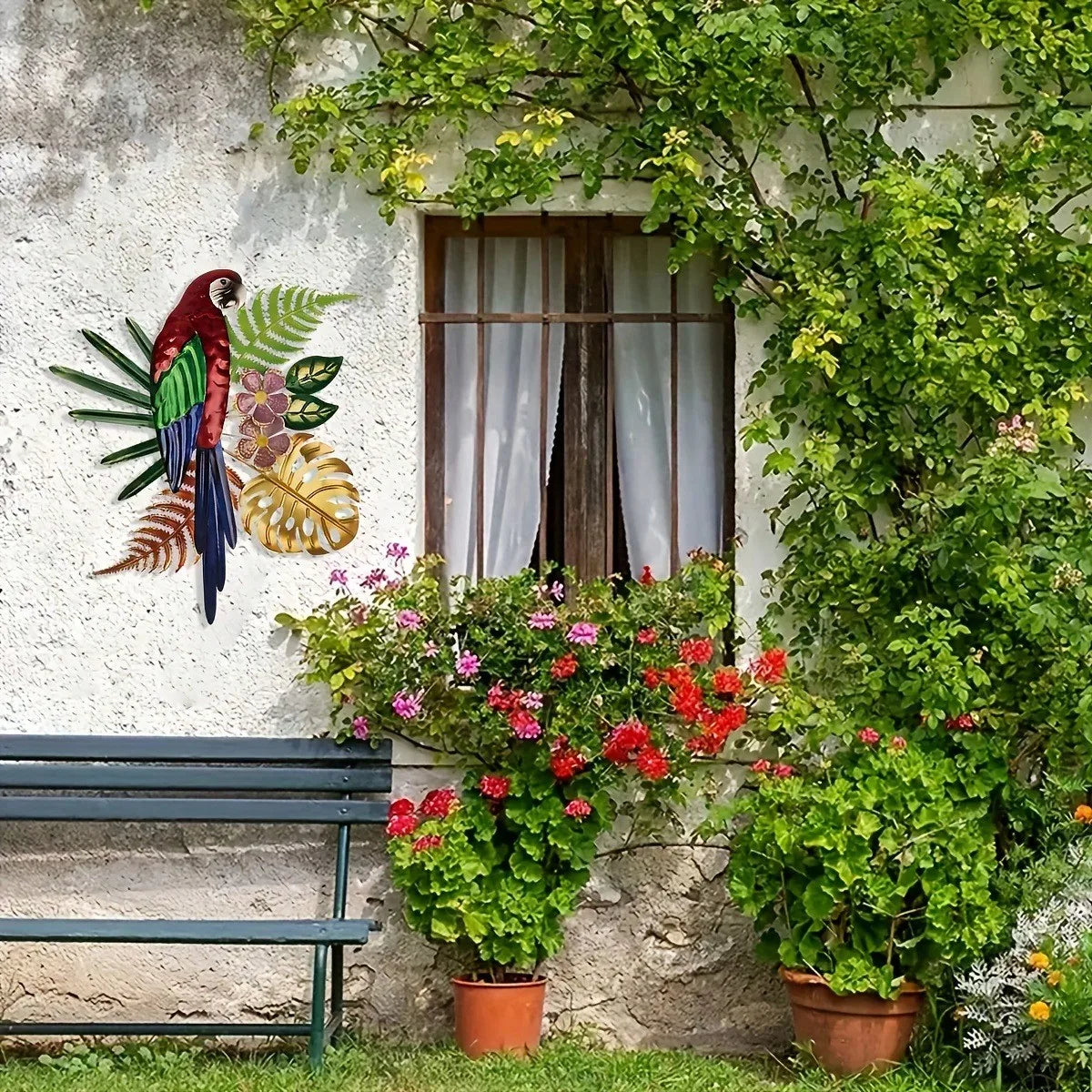 Rustic Parrot & Tropical Flowers Wall Art – Decorative Wall Sculpture