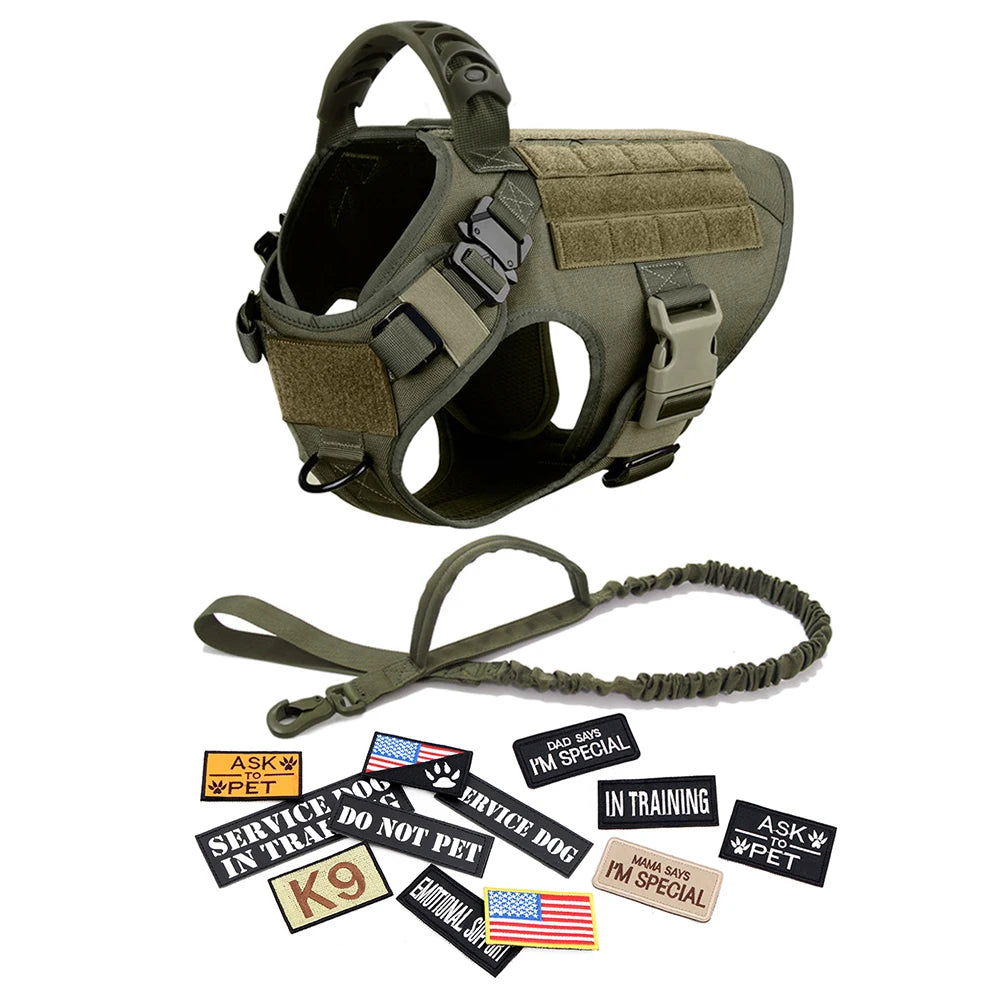 Tactical Dog Vest – Large Breed Harness with Bags, Patches, Collar & Leash