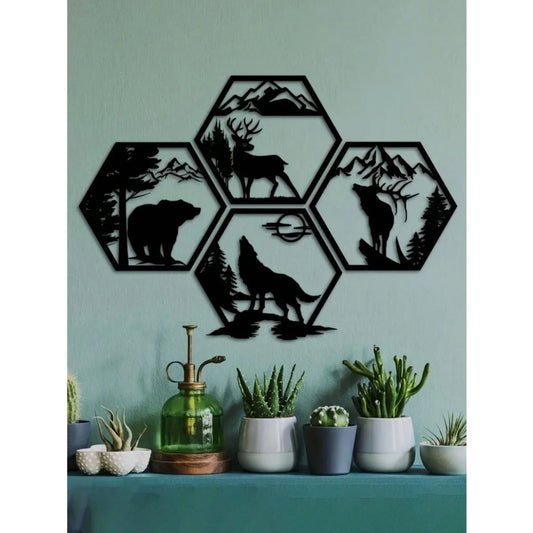 4PC Hexagon Animal Metal Wall Art Set