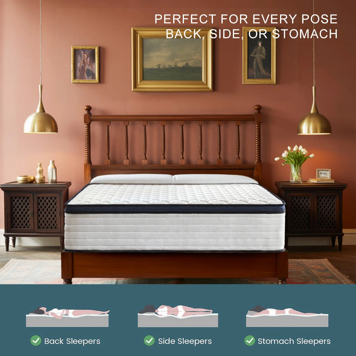 Hybrid Mattress Medium Firm Cooling Mattress, Pressure Relief, Motion Isolation