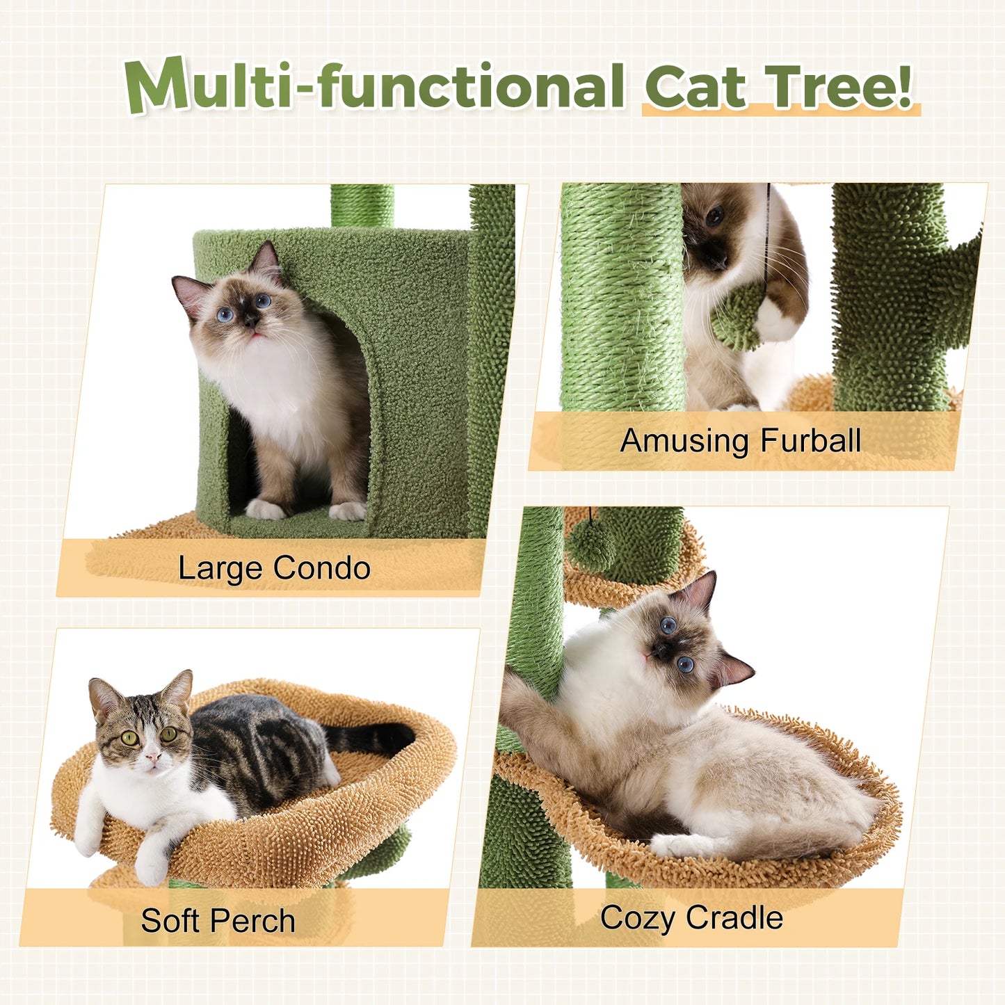Cactus Cat Tree Tower Scratching Post and Cozy Condo