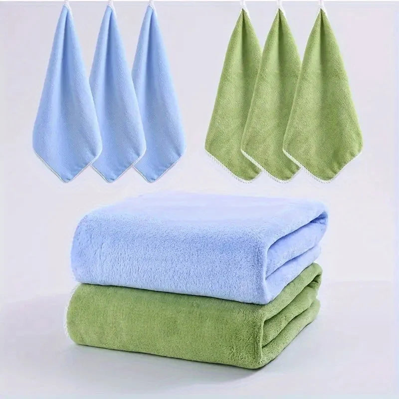 8PCS Luxury Microfiber Flannel Bath Towel Set Plush Towels