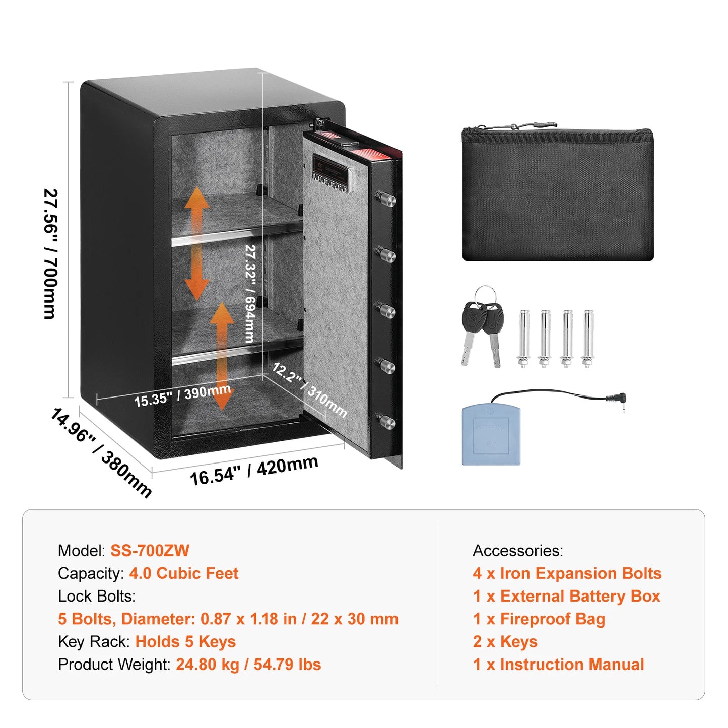 Fingerprint Safe Box – Digital Lock, Fireproof Bag, LED Interior, Dual Door Option