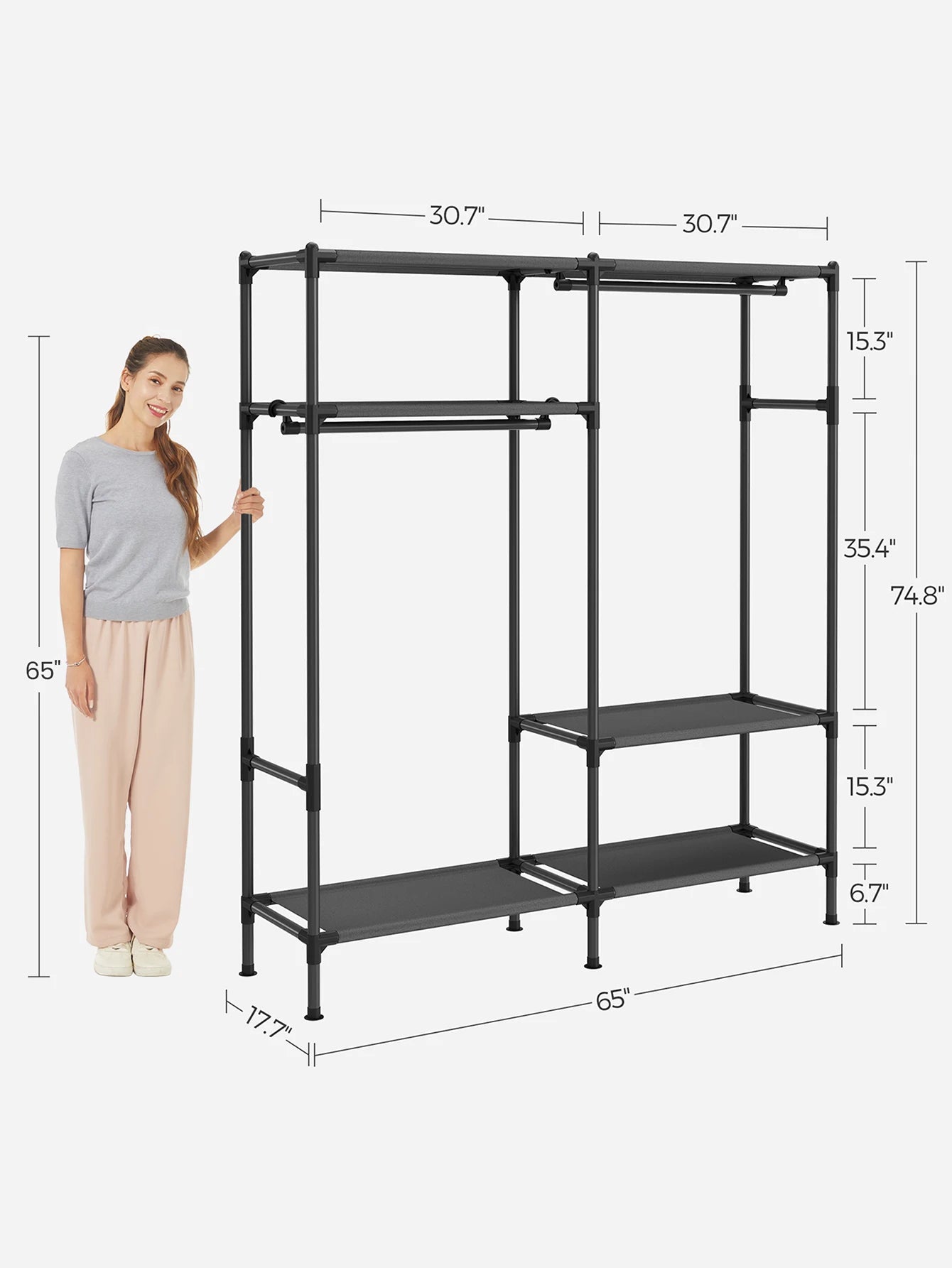 SONGMICS 74.8" Heavy-Duty Garment Rack with Shelves

Premium Description: