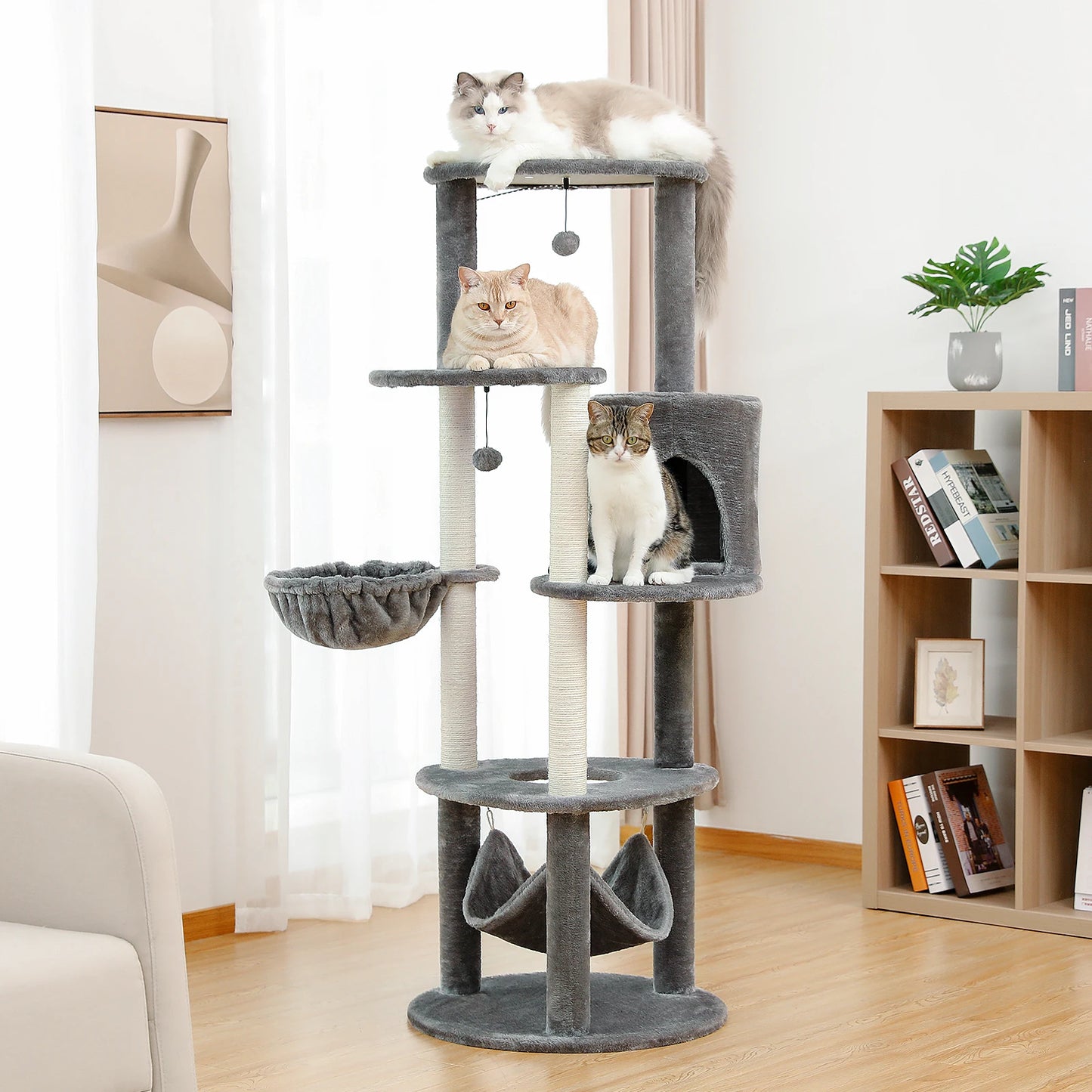 Multi-Level Indoor Climbing Furniture with Scratching Post and Cozy Condo