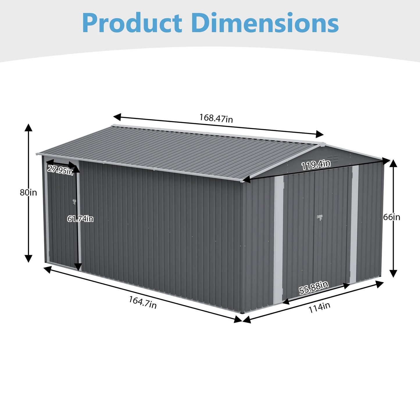 10×14 FT Large Metal Storage Shed – Lockable Doors & Ventilated Waterproof Design