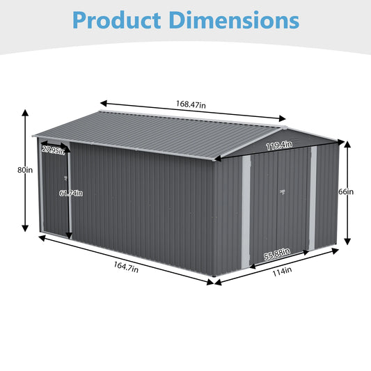 10×14 FT Large Metal Storage Shed – Lockable Doors & Ventilated Waterproof Design