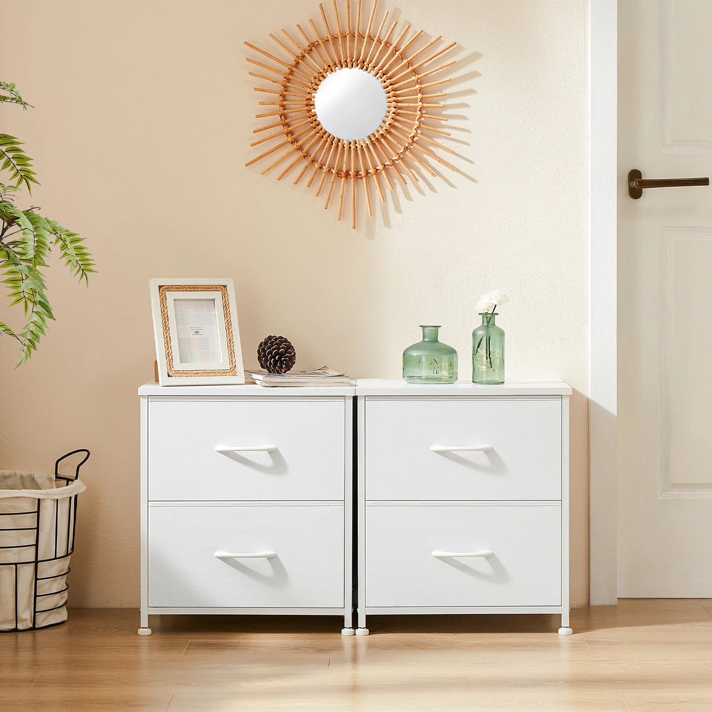 JHK Nightstand with 2 Fabric Drawers – Bedside Storage Cabinet