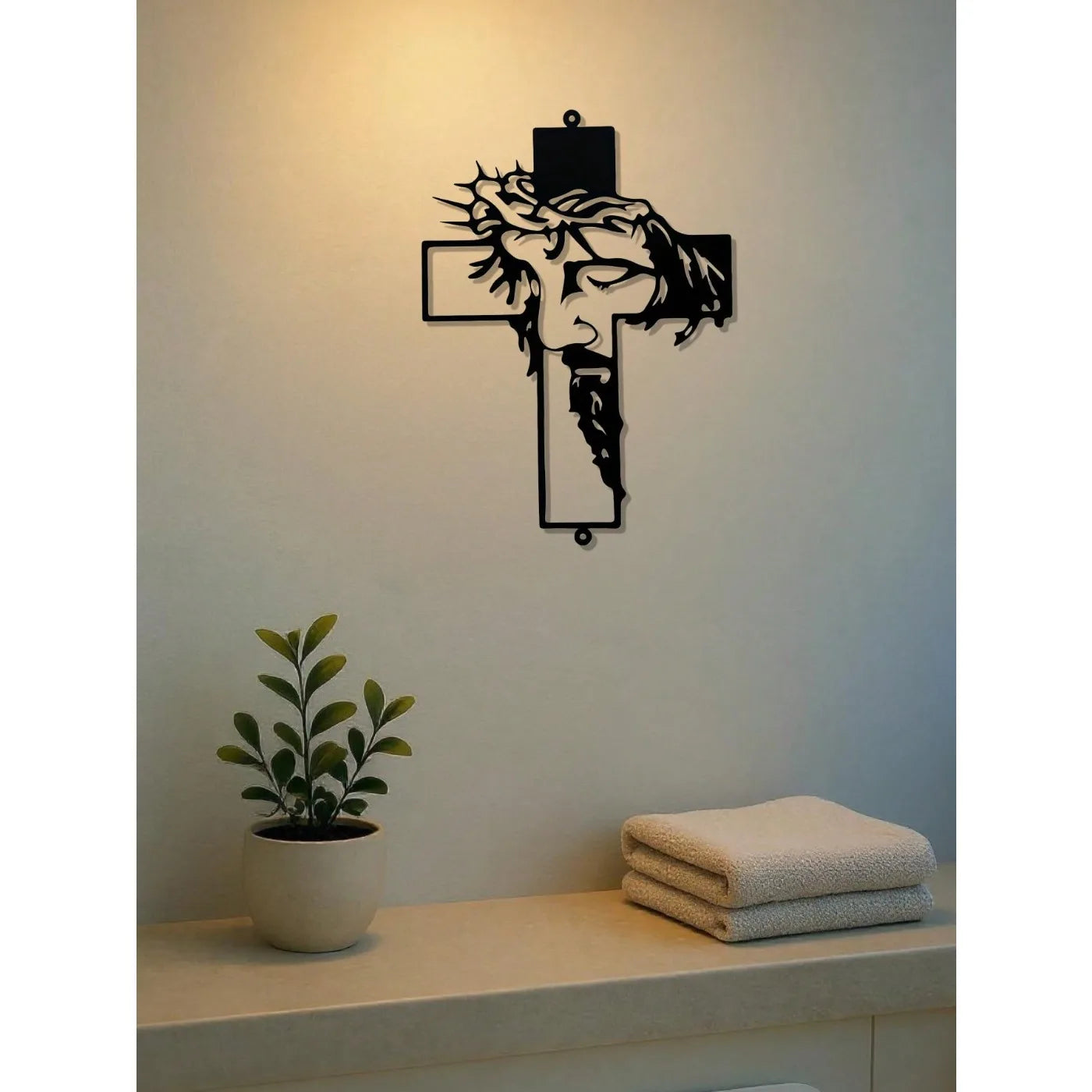 Handcrafted Jesus Metal Cross Sculpture – Rustic Faith Wall Art