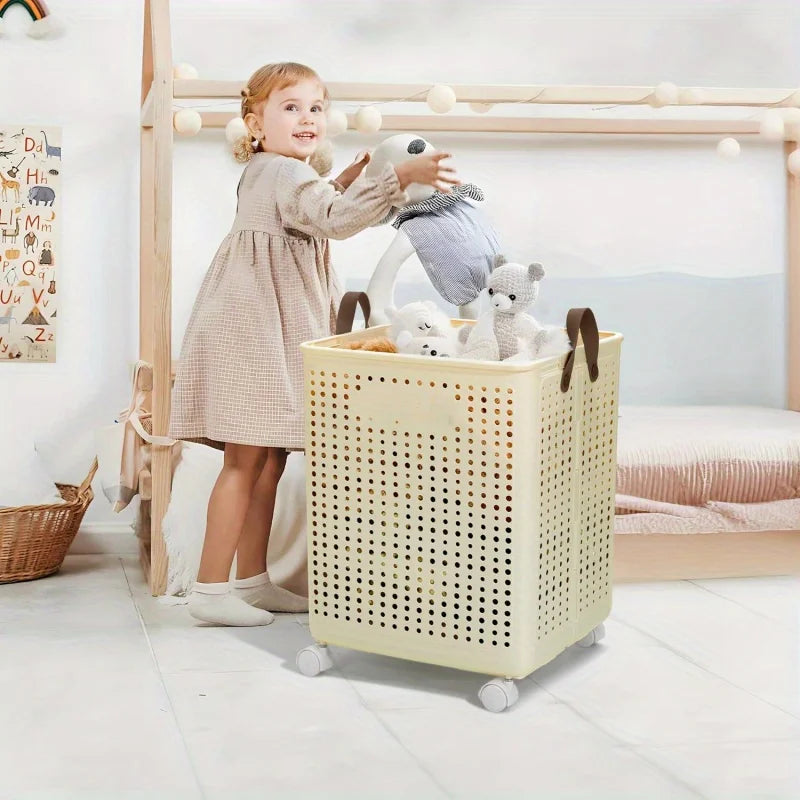 Foldable Laundry Basket with Wheels - XL Collapsible Storage Bin for Clothes,