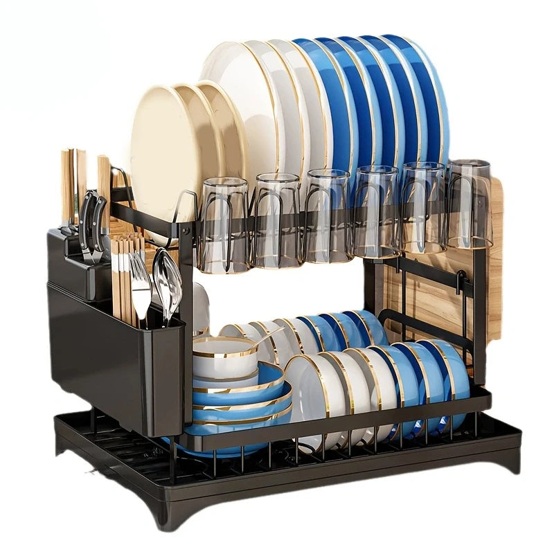 Large Capacity Double-Layer Dish Rack – Bowl & Cup Storage Organizer