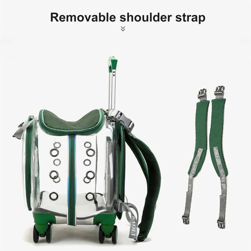 Clear Travel Backpack with Ventilation Holes and Silent Wheels for Pets