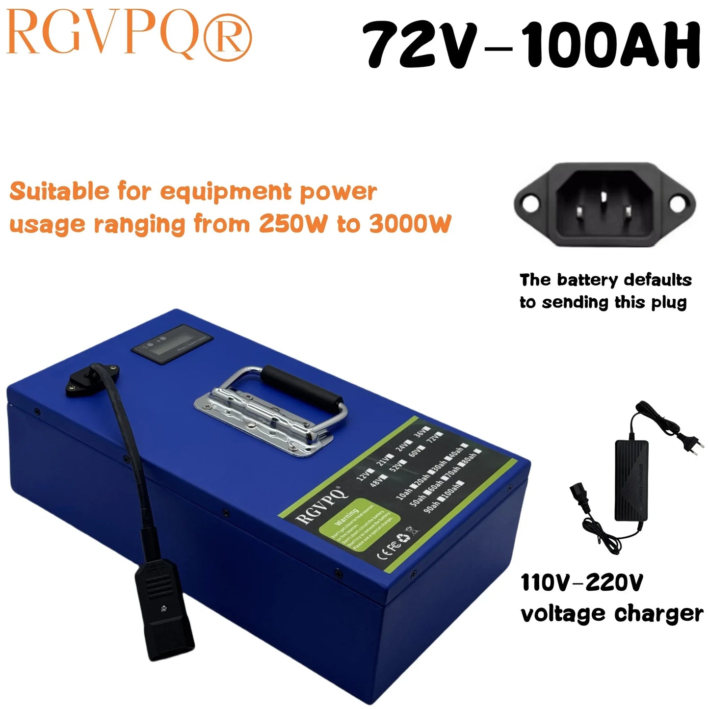 72V 100Ah Lithium Battery Pack – Full Capacity 18650 Cells for 250–3000W Motors