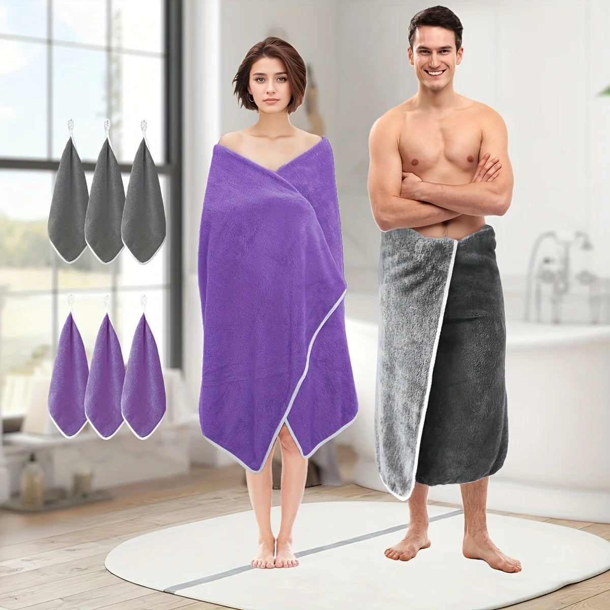 8PCS Luxury Microfiber Flannel Bath Towel Set Plush Towels