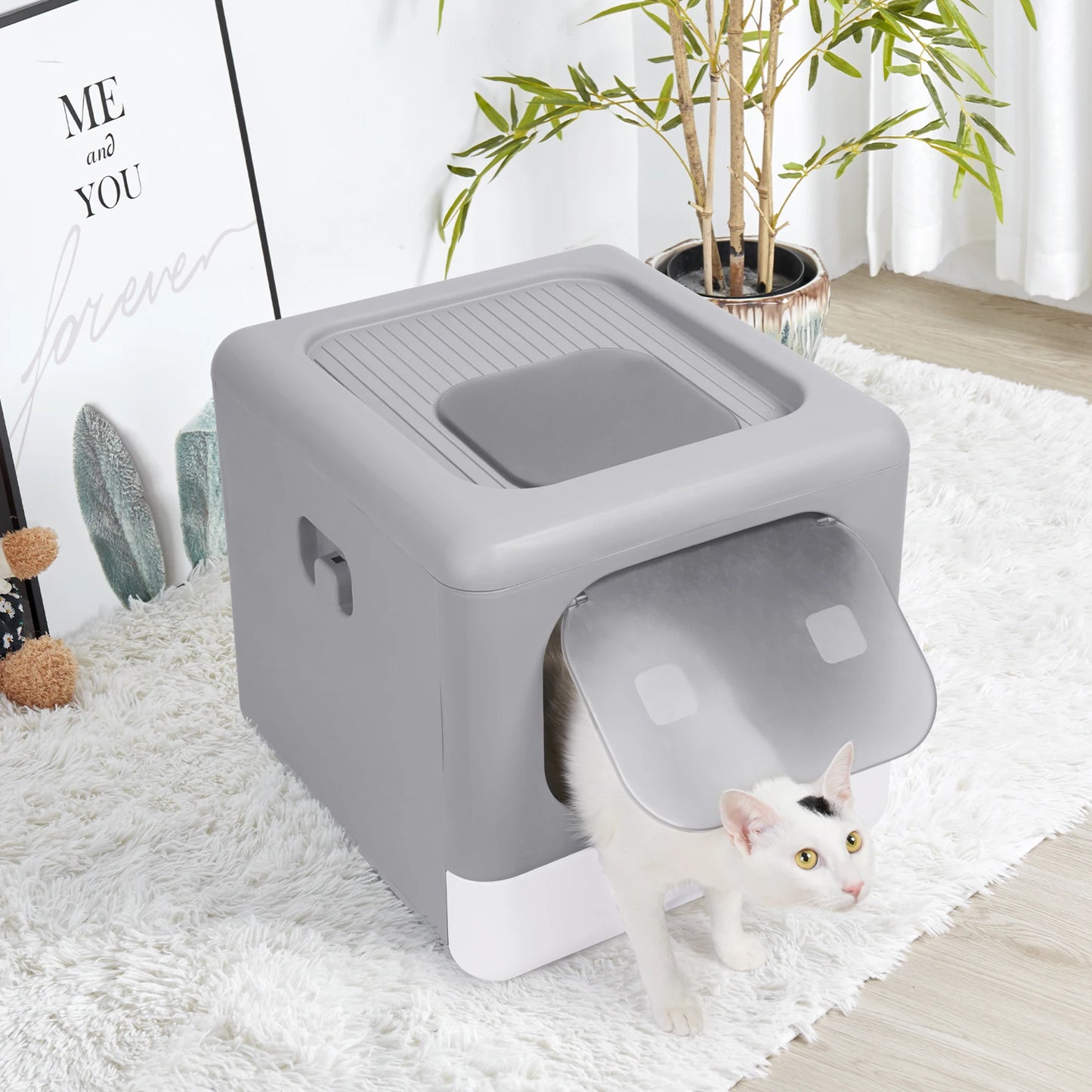 Foldable Enclosed Cat Litter Box with Scoop & Tray