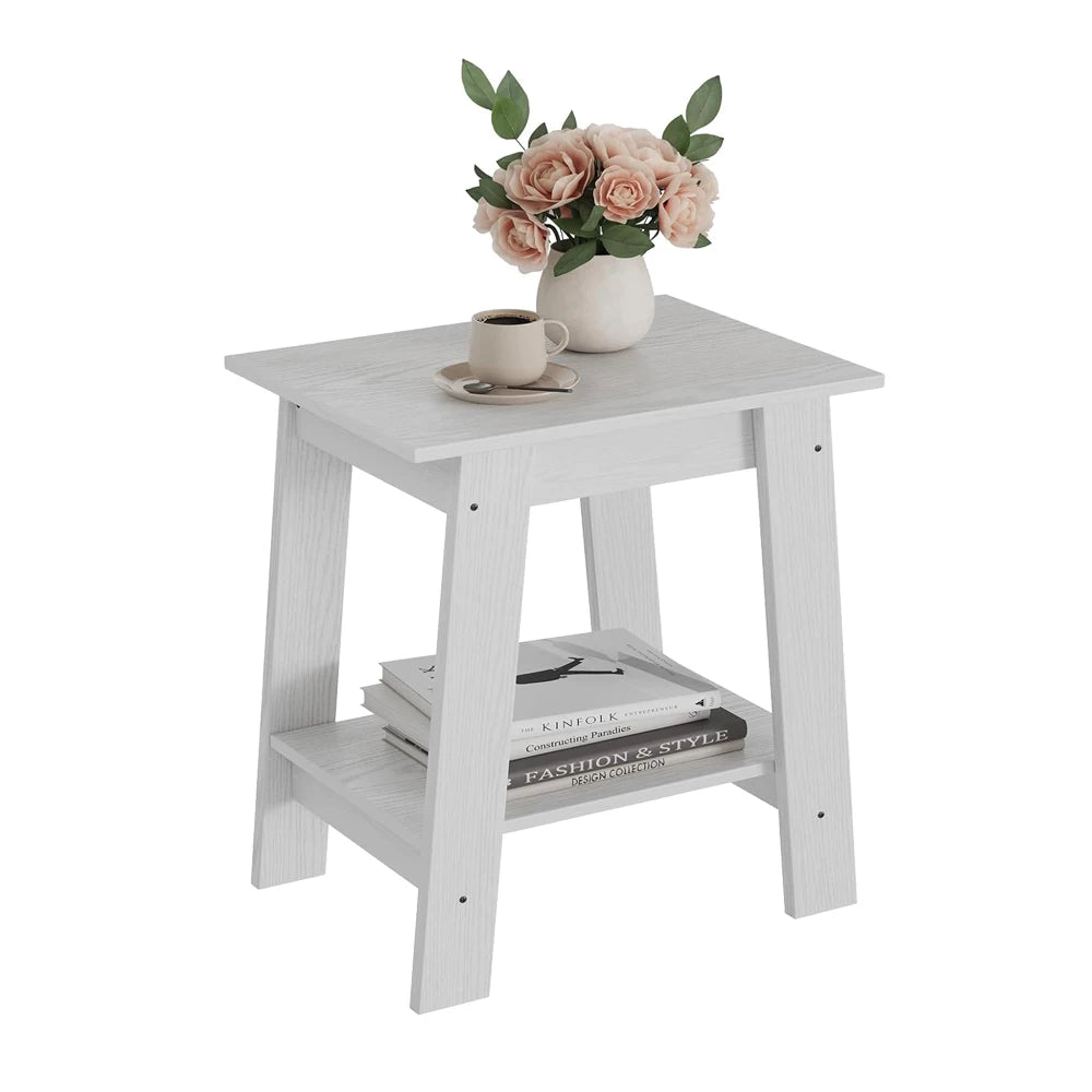 Minimalist Wooden End Table with 2-Tier Storage Shelf