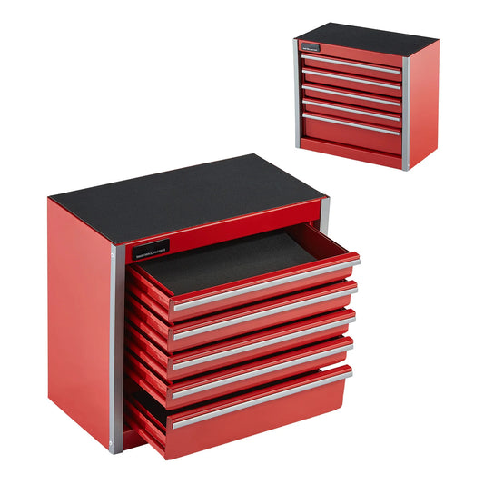 SucceBuy 5-Drawer Portable Metal Tool Box – 8.6" Compact Steel Tool Chest (Red/Black)