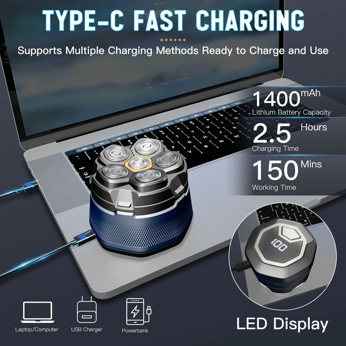 Men’s Head Shaver – Electric Razor, Hypoallergenic Blades for Sensitive Skin