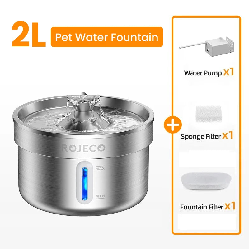 Stainless Steel Automatic Pet Water Fountain – Rechargeable Drinking Dispenser