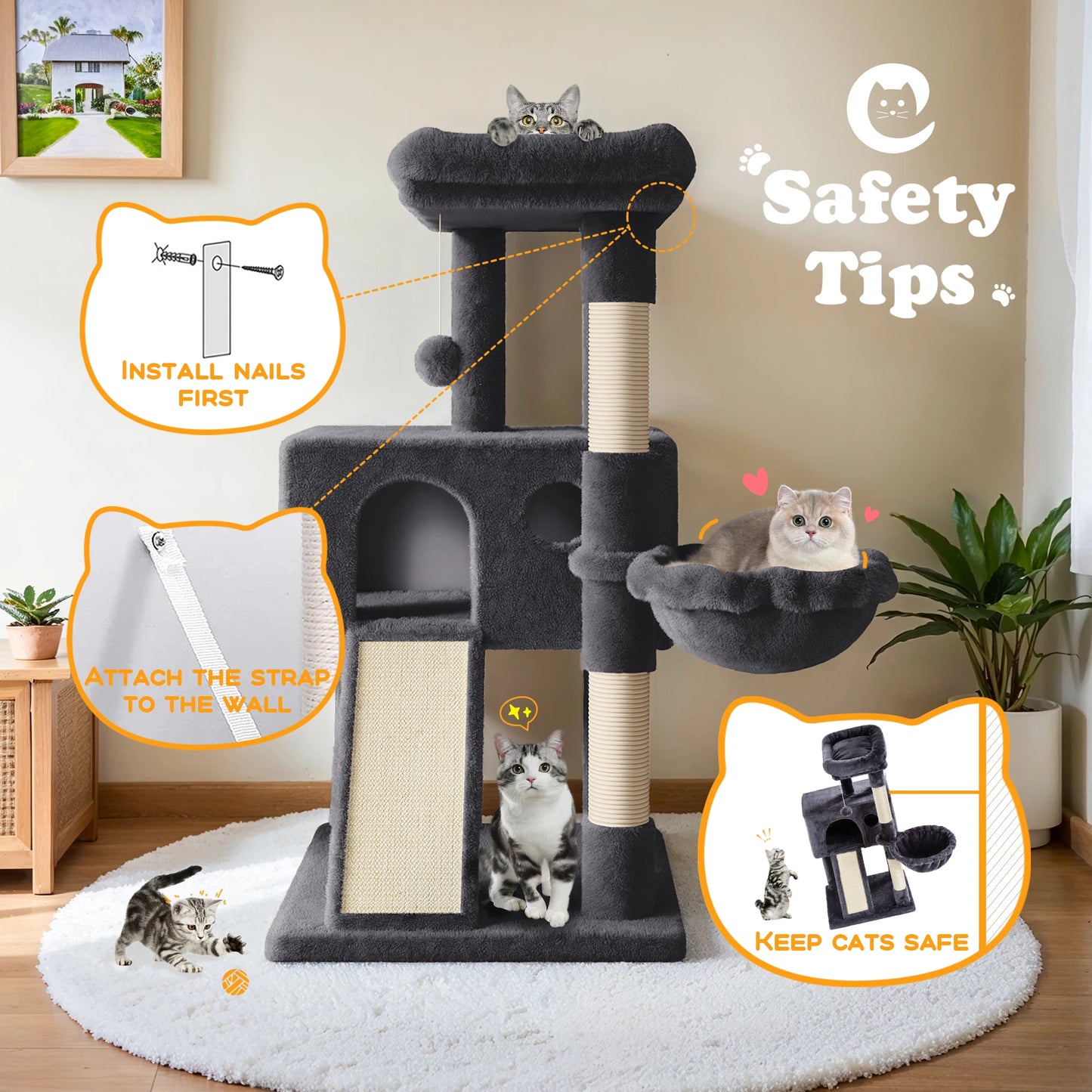 🐾 HOOMIC 36” Cat Tree for Indoor Cats – Multi-Level Condo