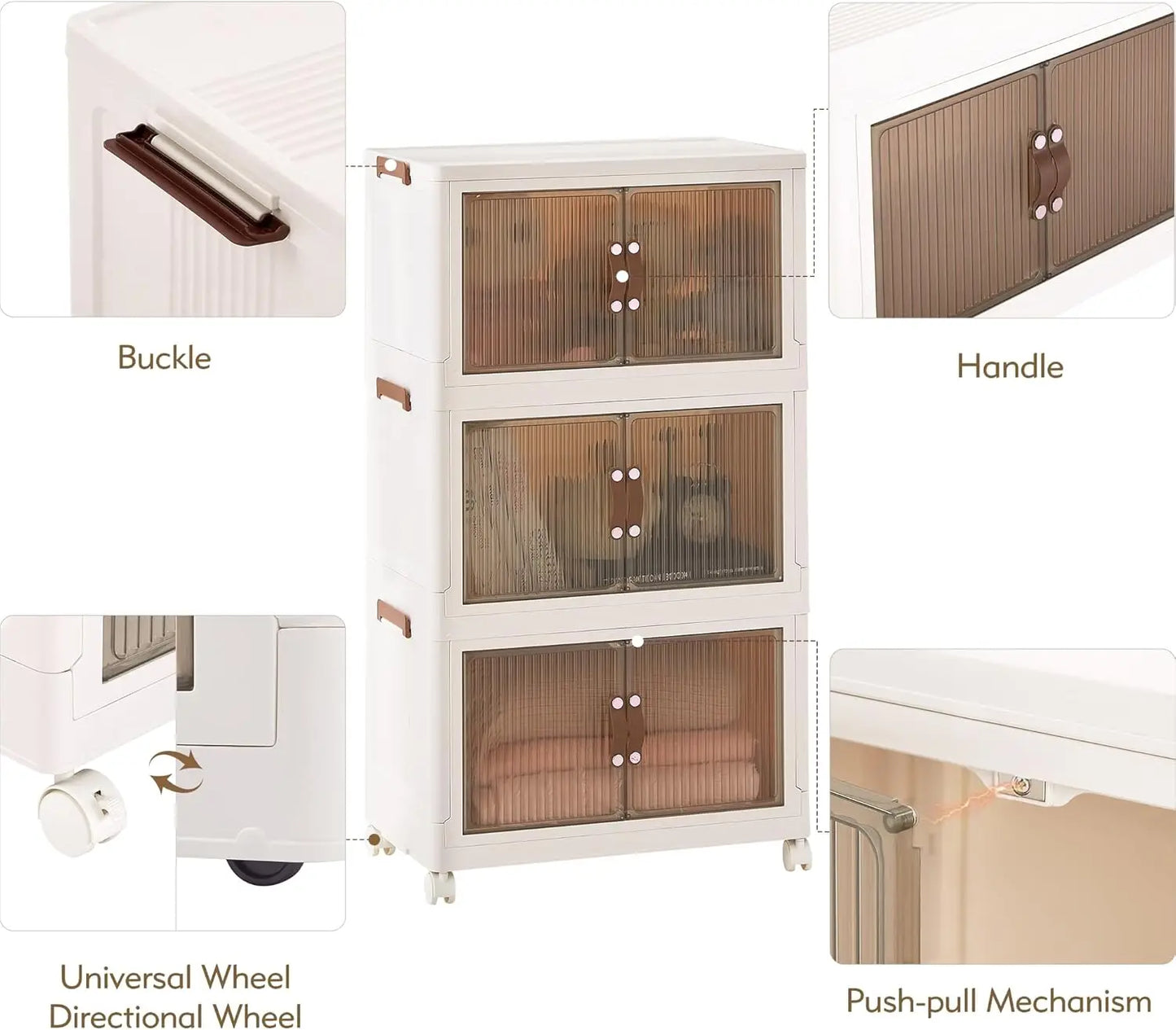 3-Tier Foldable Storage Box with Wheels – Stackable Organizer