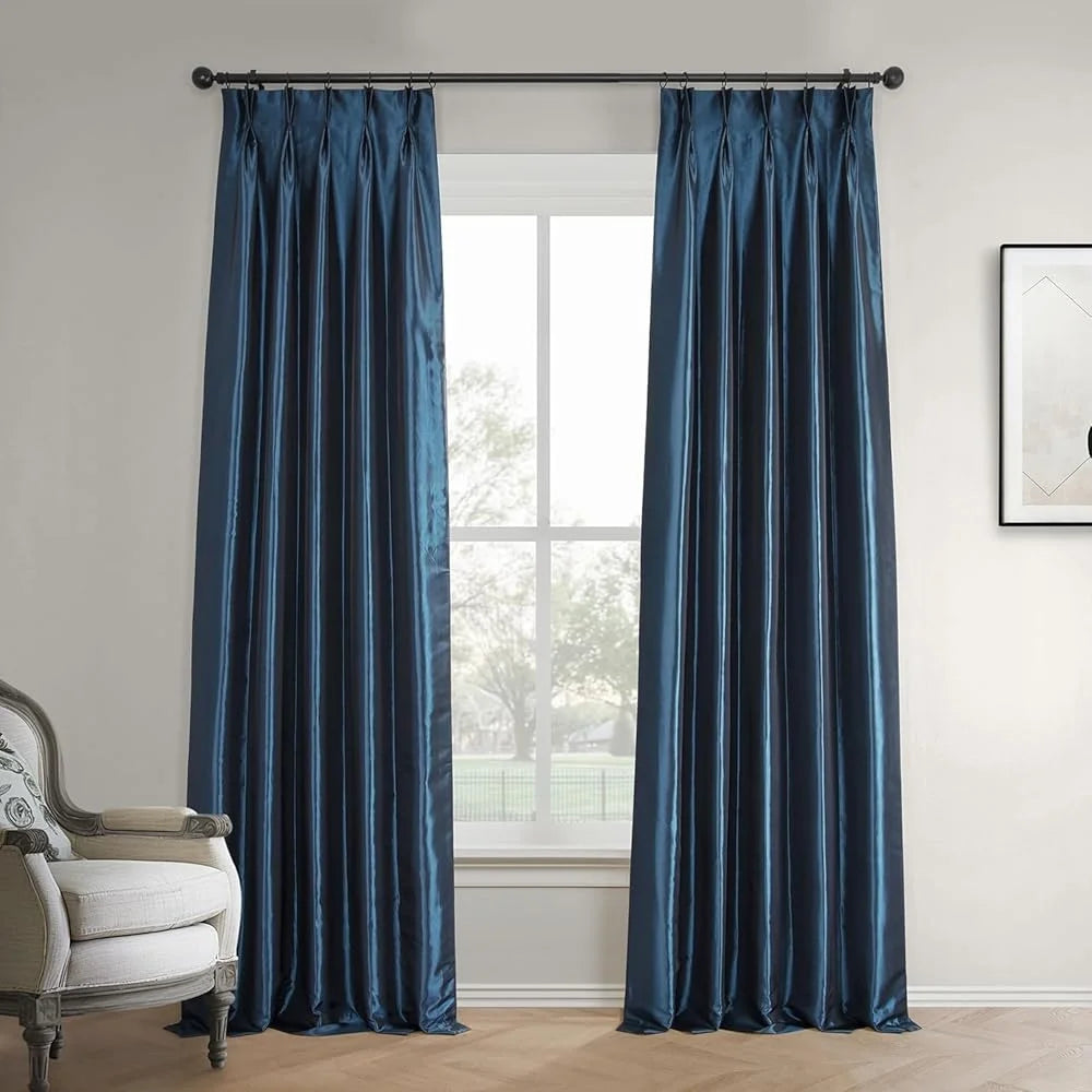 Faux Silk Taffeta French Pleated Window Drapes – Light Blocking Elegance