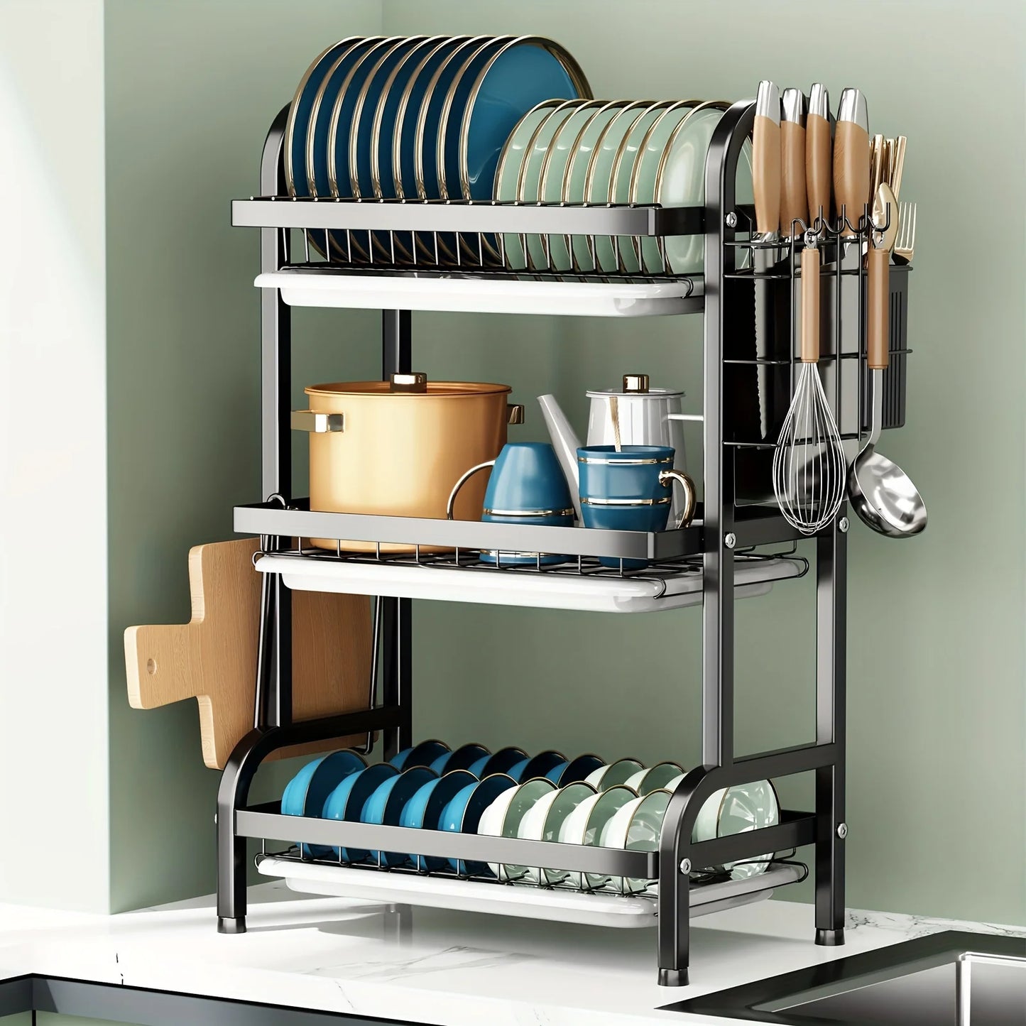 Three-Tier Kitchen Dish Rack – Space-Saving Countertop Dish Holder