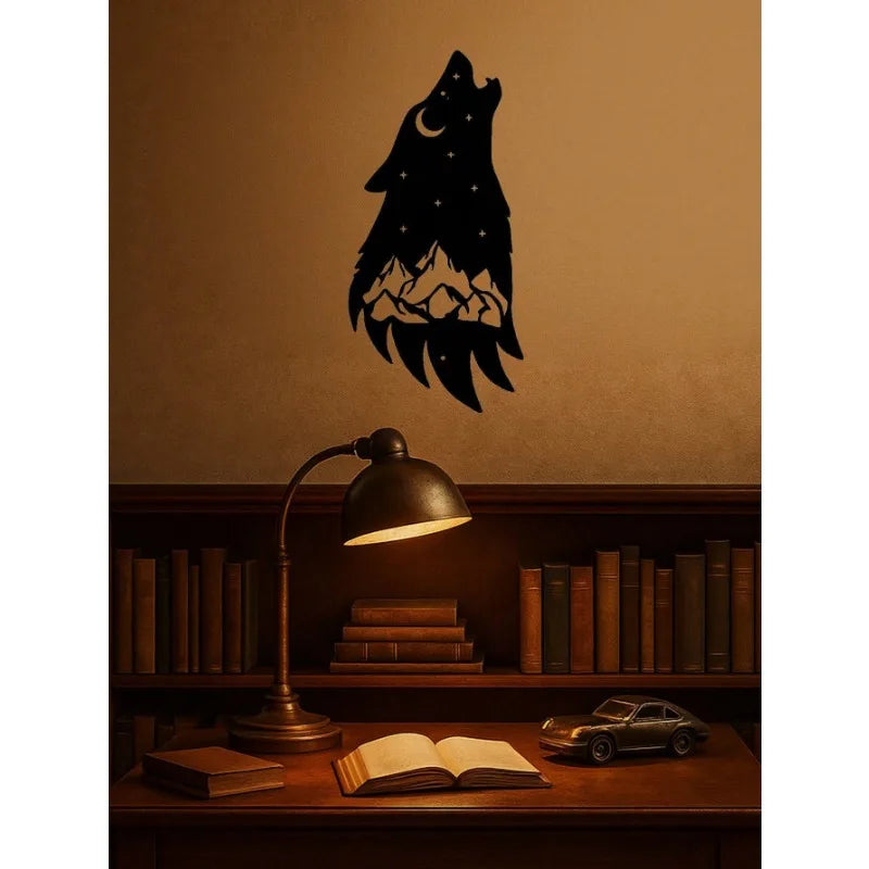 Premium Black Metal Gothic Wolf Wall Art Howling Wolf Decor