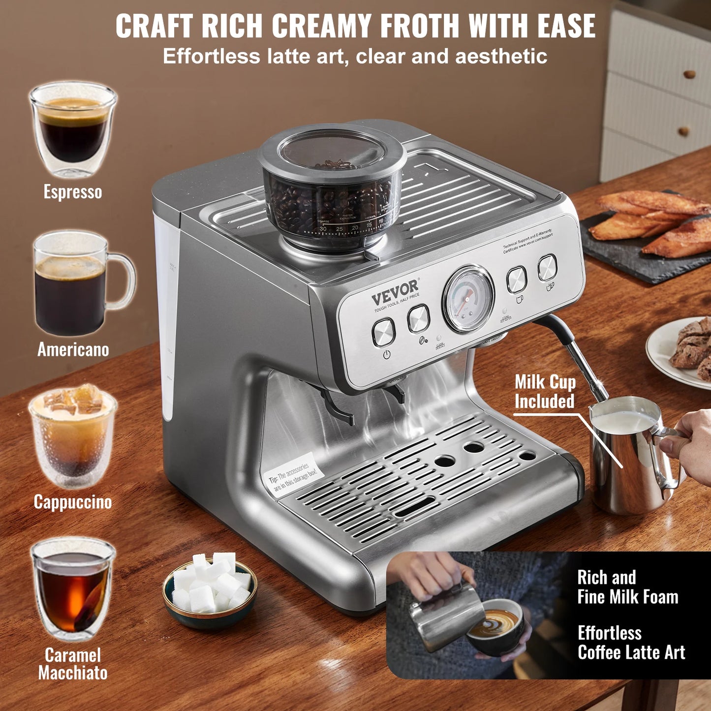 Semi-Automatic Espresso Grinder & Coffee Maker – Fresh Brew at Home