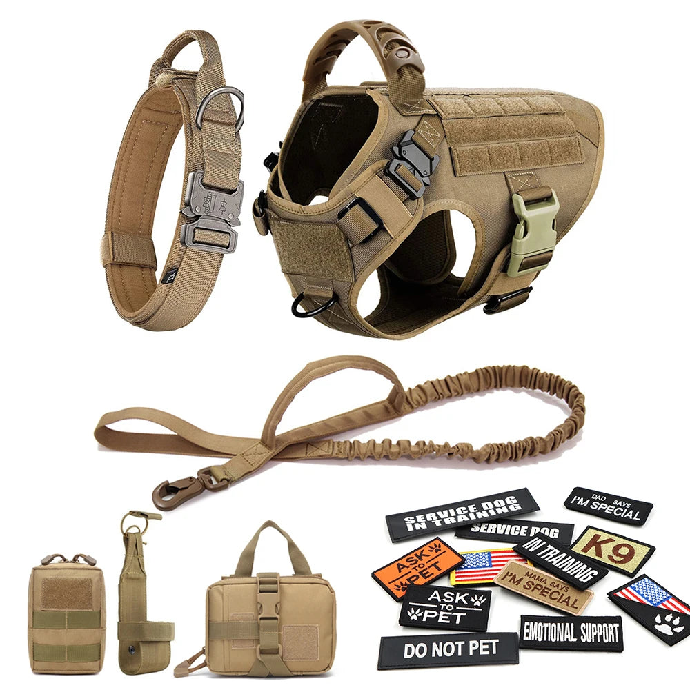 Tactical Dog Vest – Large Breed Harness with Bags, Patches, Collar & Leash