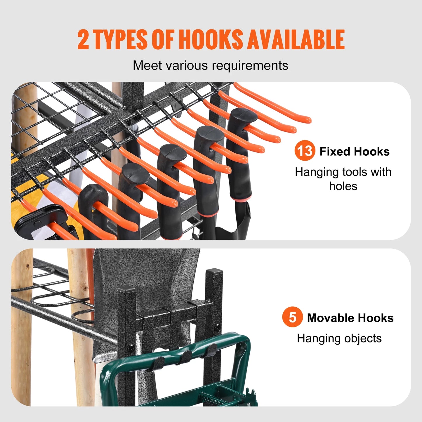 16-Slot Garden Tool Organizer Rack with Wheels & Hooks –