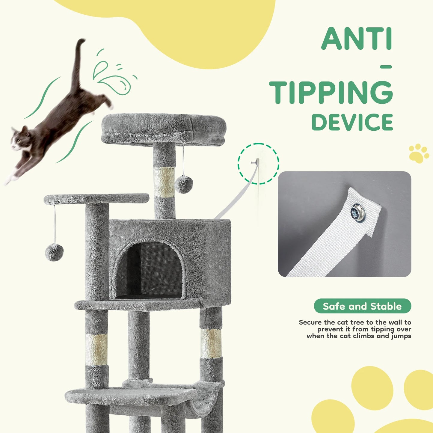 Tall Multi-Cat Tree Tower – Indoor Cat Furniture with Scratching Posts