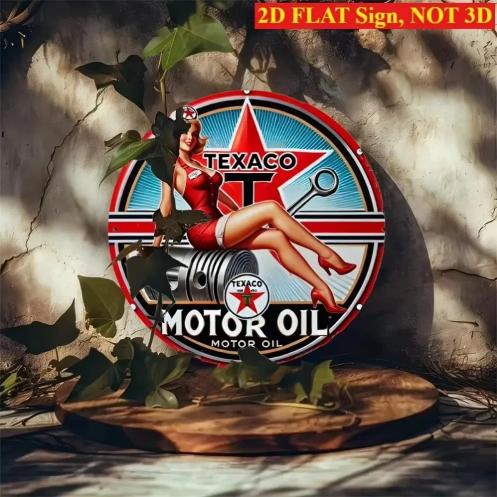 "Vintage Texaco Motor Oil" Round Aluminum Sign – Retro Culture Wall Art