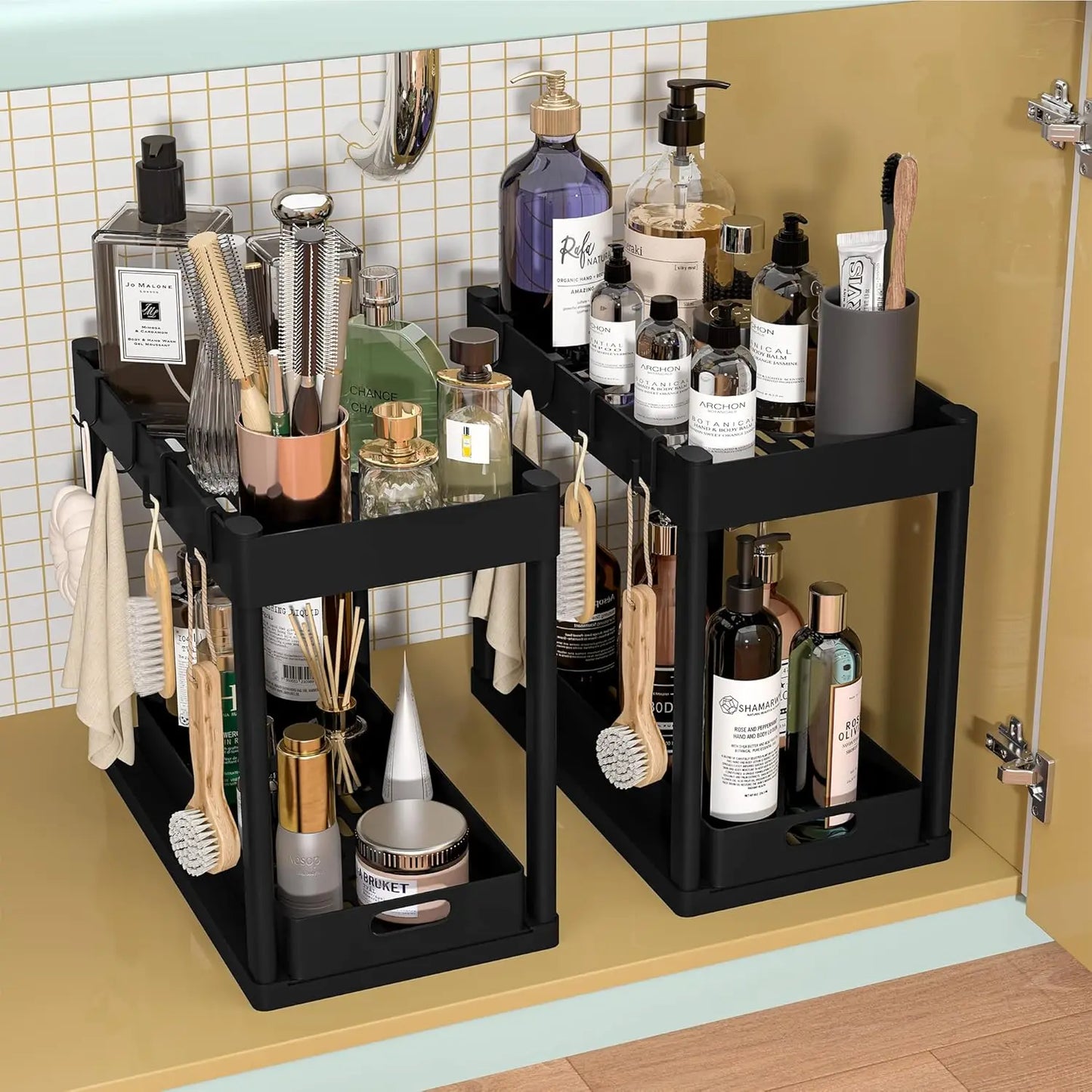 2-Piece Double-Tier Pull-Out Storage Rack