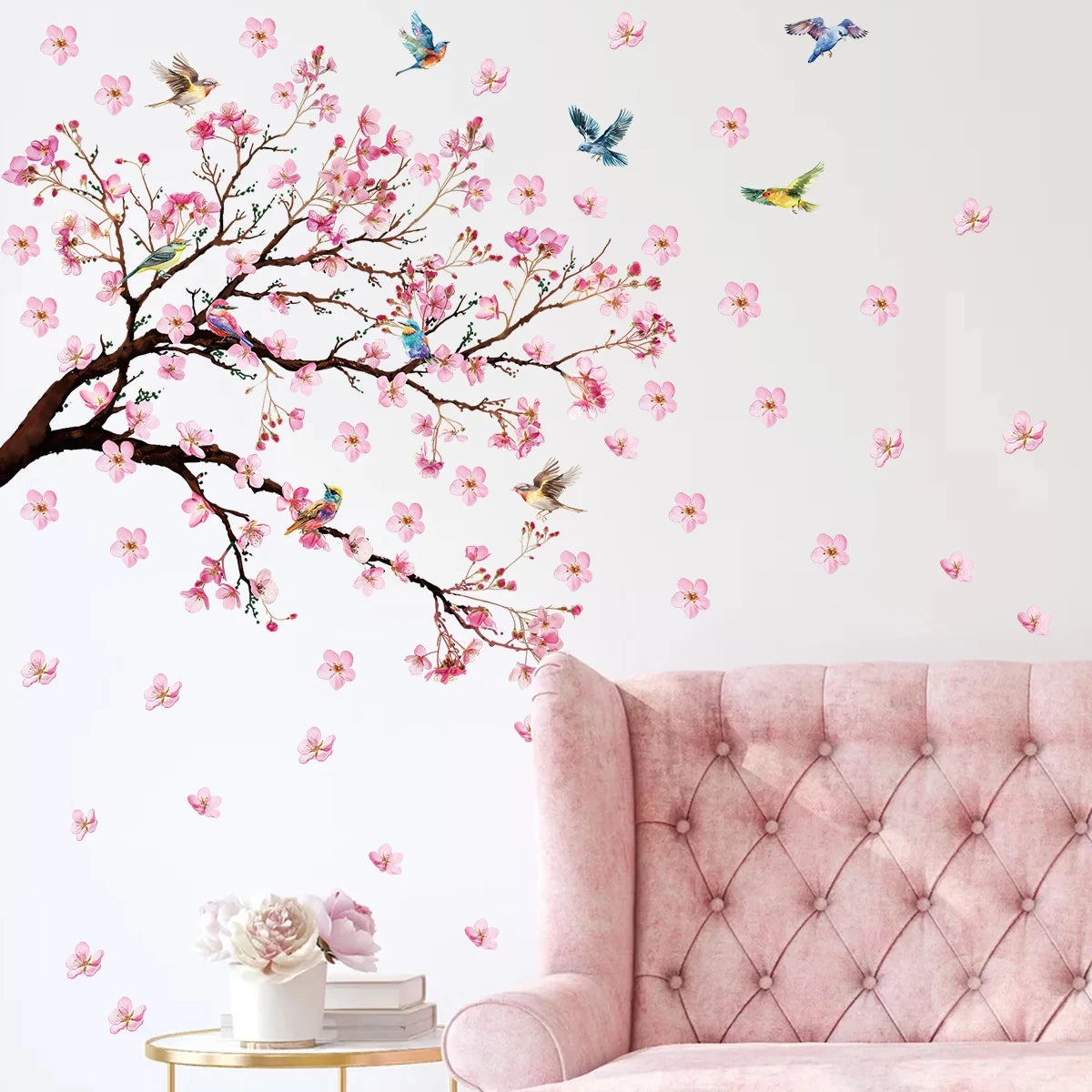 Bird & Peach Blossom Elegant Floral Window & Wall Décor Sticker