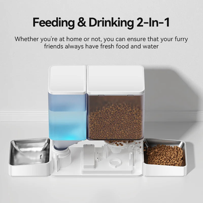 ROJECO Automatic Pet Feeder & Water Fountain Kibble Dispenser with Auto Water Refill