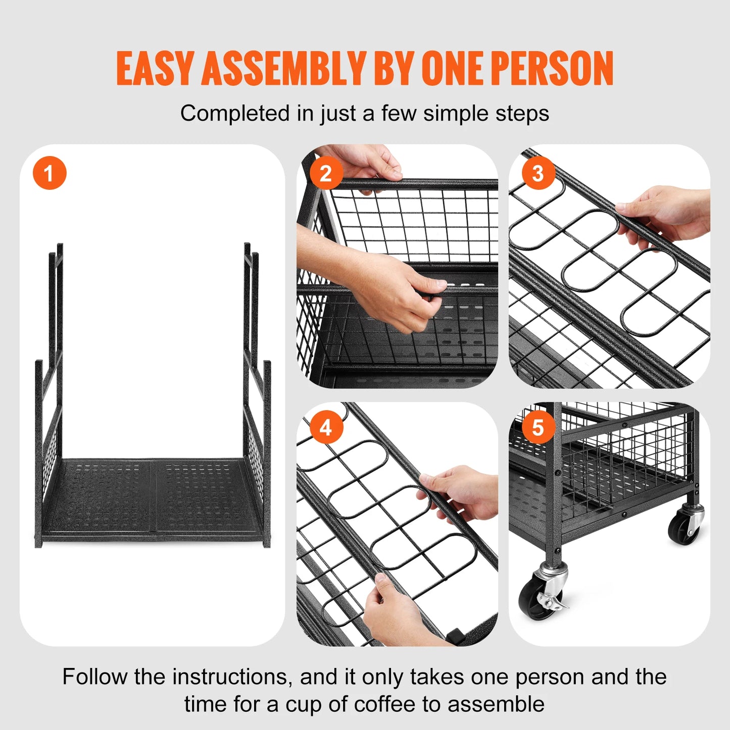 16-Slot Garden Tool Organizer Rack with Wheels & Hooks –