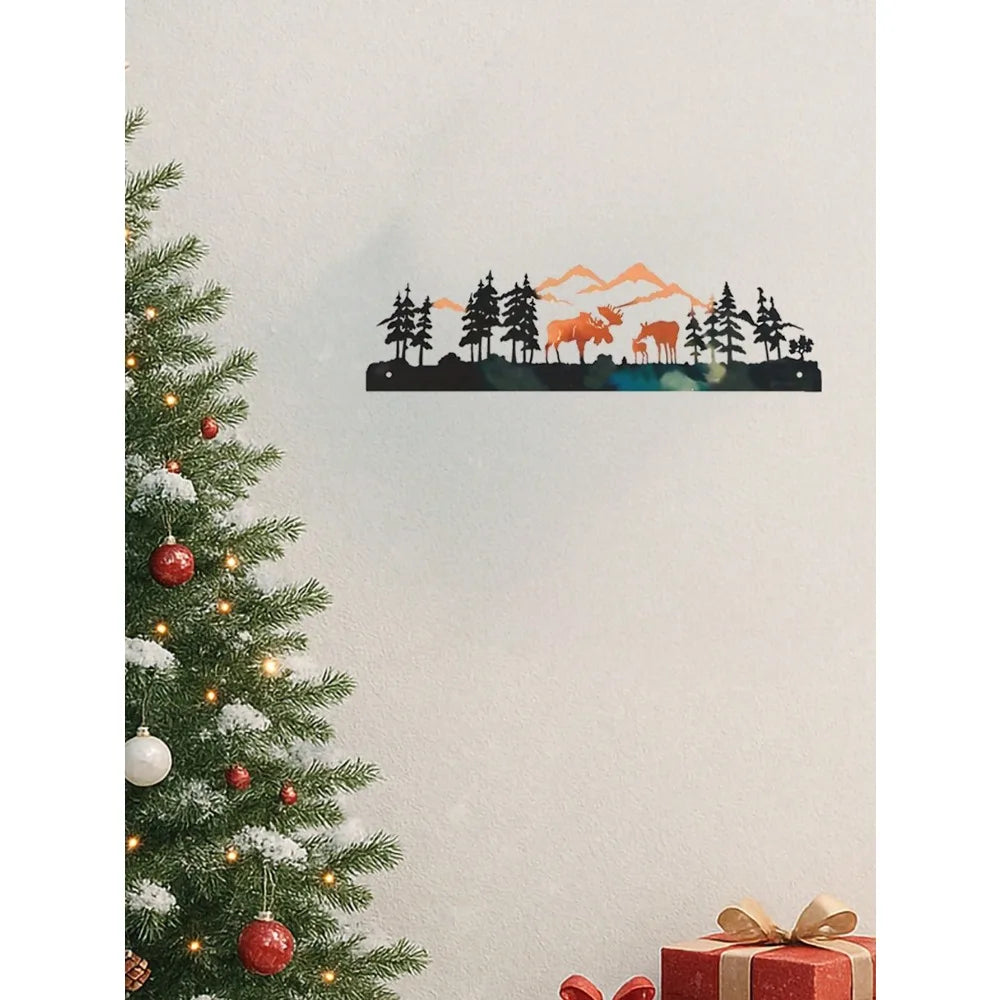 Rustic Metal Moose Wall Décor – Christmas Tree Design