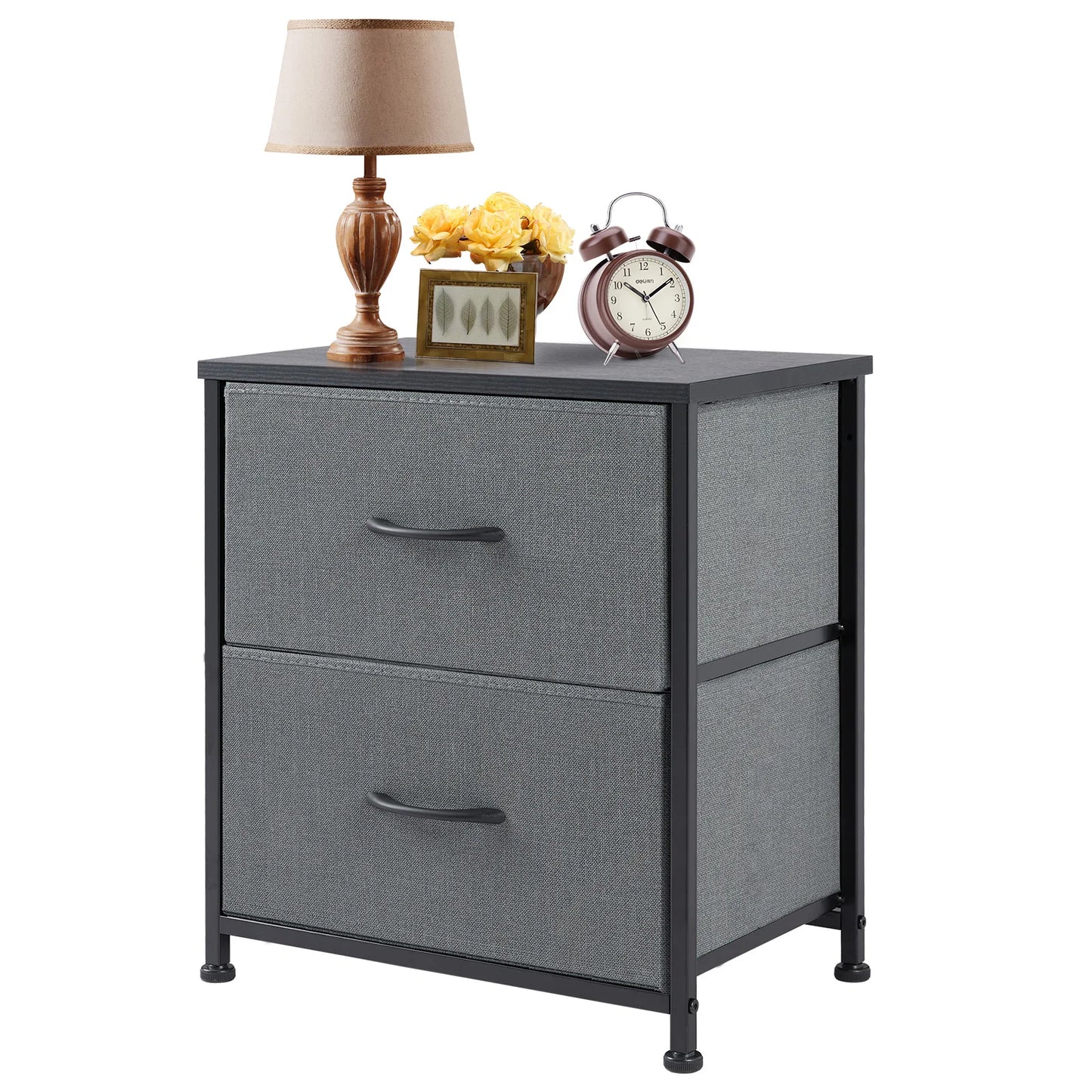 JHK Nightstand with 2 Fabric Drawers – Bedside Storage Cabinet