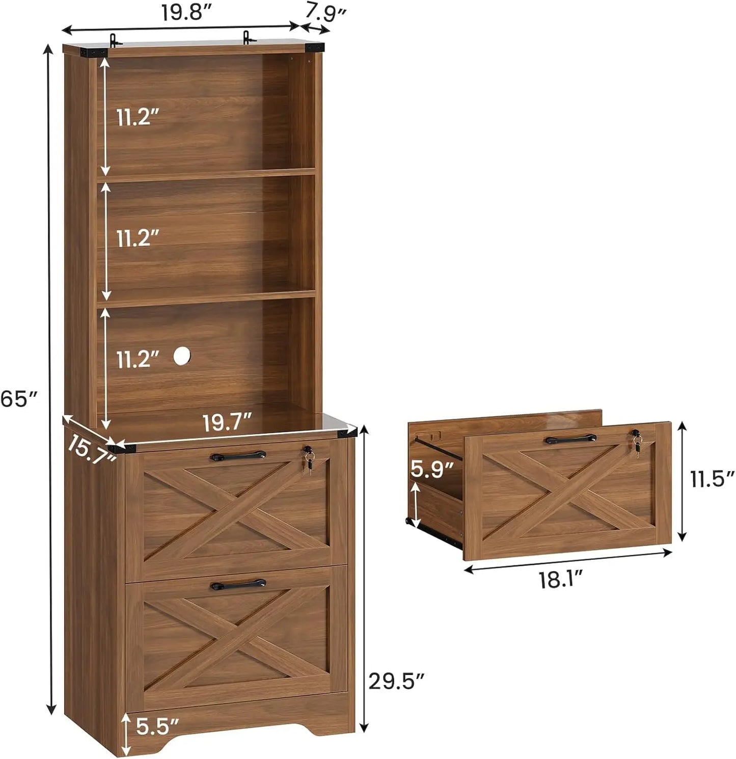 2 Drawer Farmhouse Wood Filing Cabinet Home Office with Adjustable Storage Shelf