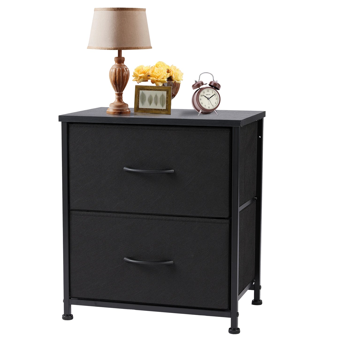 JHK Nightstand with 2 Fabric Drawers – Bedside Storage Cabinet